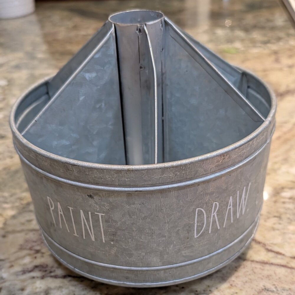RAE DUNN Galvanized Metal Rotating Organizer With 6 Compartments For Home/Office